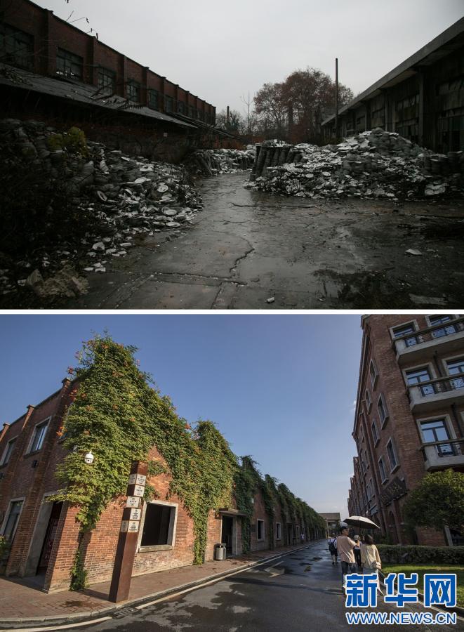 上图为2007年，景德镇老瓷厂内的景象。下图为现在的景德镇陶溪川文创街区。（全国人大代表、景德镇陶瓷发展中心主任于集华提供的两张照片）
