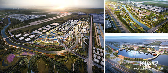 航企及物流企业运营组团滨水区效果图。