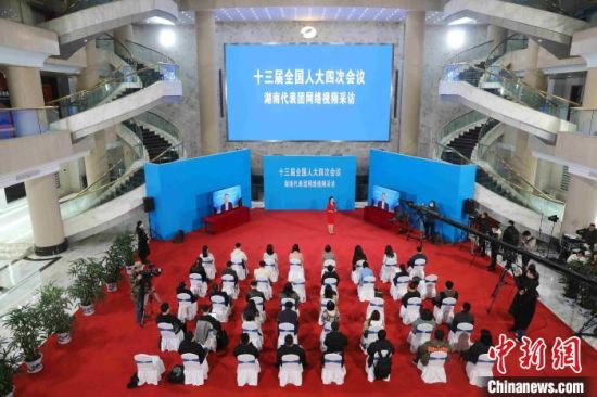 十三届全国人大四次会议湖南代表团首场网络视频采访。湖南广电 供图