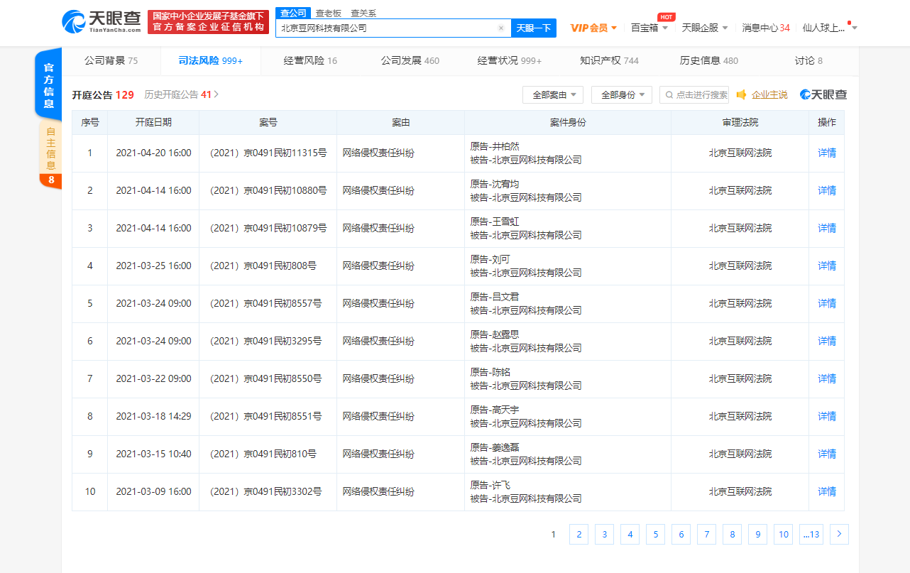 因涉及网络侵权责任纠纷 豆瓣关联公司被多位明星起诉