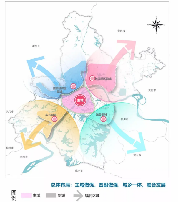 武汉市十四五规划提出主城做优,光谷副城,车谷副城,临空经济区副城