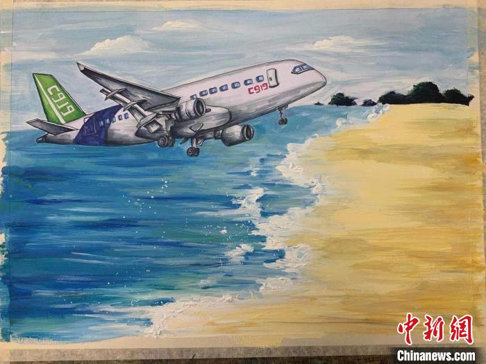 图为比赛获奖画作"c919".