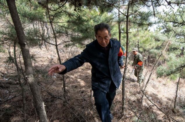 3月16日，秦安松（前）在山上巡查。