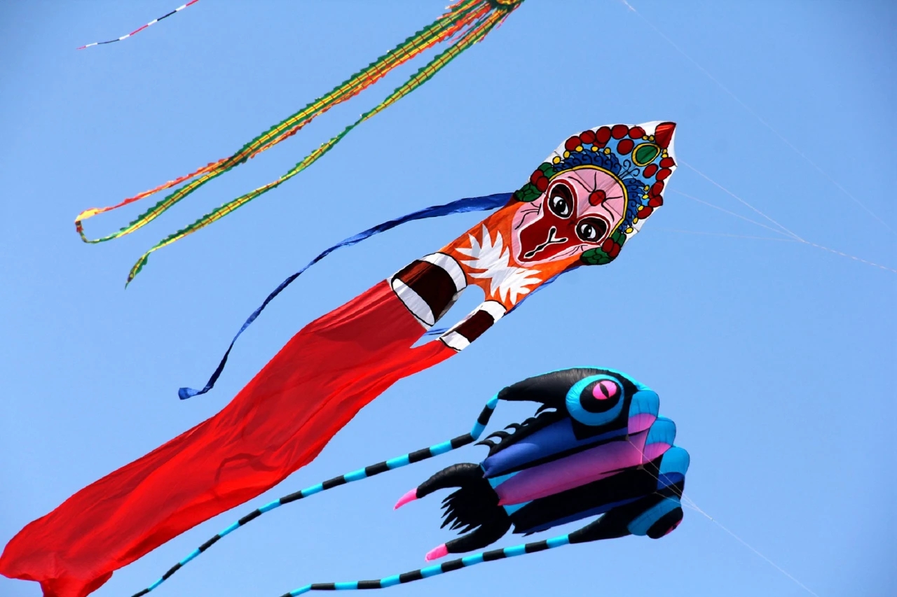 游客近距离观赏上百种独特的艺术风筝.更是为广大游客免费赠送300