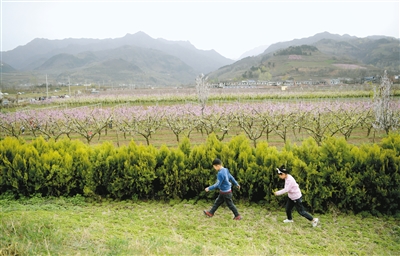 3月21日，环山公路鄠邑区段，小朋友们郊游踏青，享受周末美好时光。　　记者 翟小雪 摄