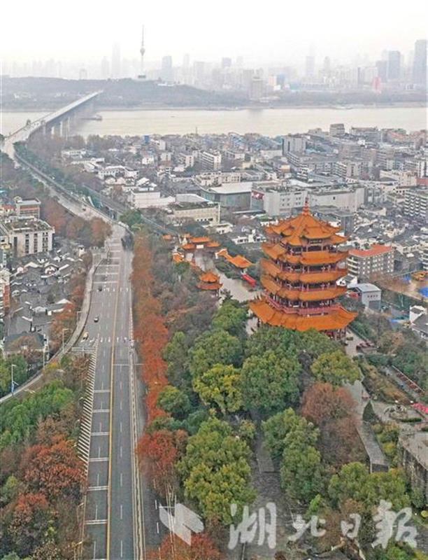 2020年1月25日武汉黄鹤楼鸟瞰。