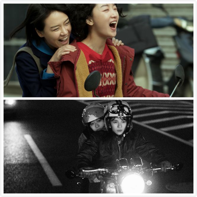 《七月与安生》《八月未央》中两位女主角骑摩托车剧照