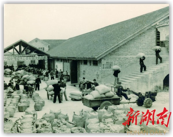 (1982年，邵东县农民在缴纳公粮。黄一骏 摄)