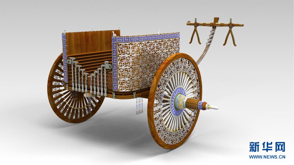 这是马家塬西戎墓葬出土的一辆战国马车的复原效果图 新华社发（甘肃省文物考古研究所供图）