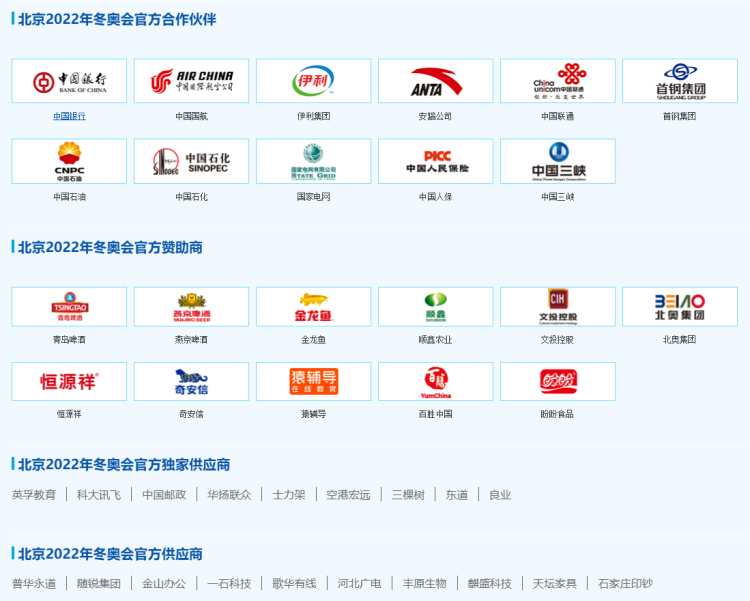 北京冬奥组委已成功签约41家赞助企业。 北京冬奥组委官网截图