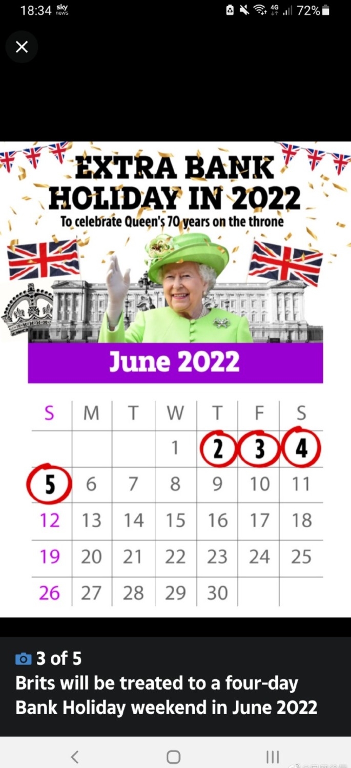 为庆祝英国女王在位70周年白金禧年，英国将设立4天的法定公休假期_凤凰网
