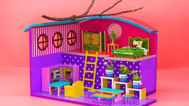 DIY迷你娃娃屋，绿叶覆盖的小树屋