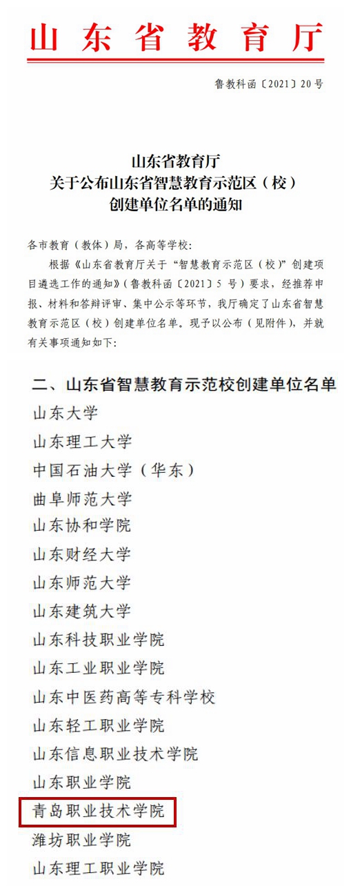 喜讯！青岛职业技术学院入选“山东省智慧教育示范校”创建单位 