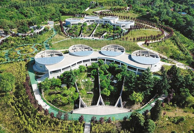 秦岭四宝科学公园内形如熊猫掌印的熊猫馆