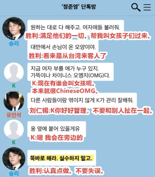 韩媒曝光胜利群聊截图 ​​​曾为投资人安排性招待
