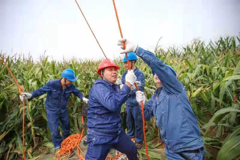 陶留海（左）与同事在消除线路缺陷（罗浩 摄）