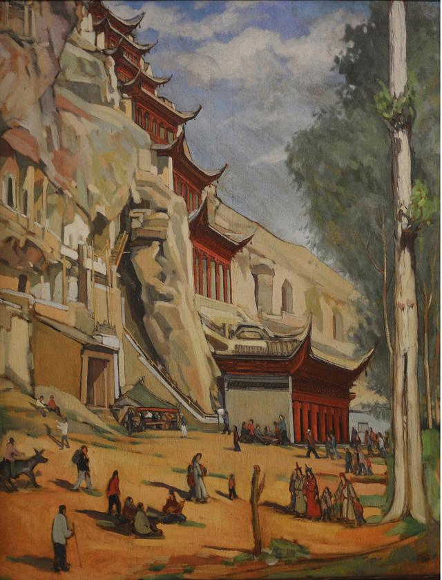 常书鸿油画《莫高窟庙会》