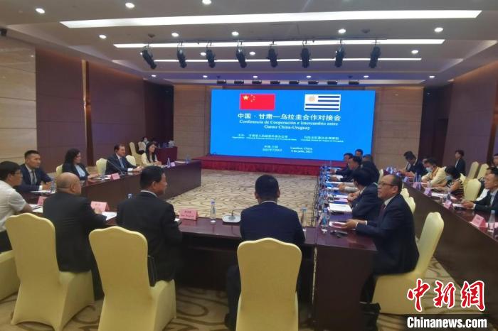 7月8日，“中国&middot;甘肃-乌拉圭合作对接会”在兰州线上线下同时举行。图为会议现场。　闫姣 摄