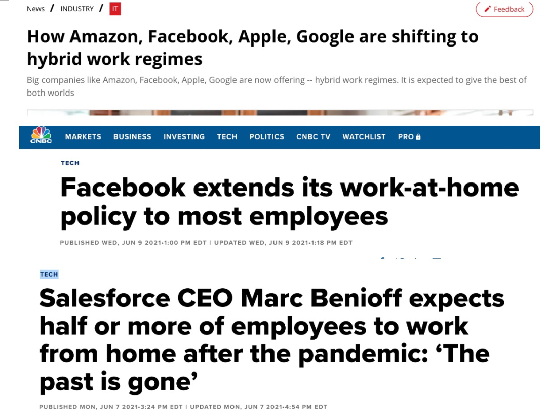 近期部分科技公司关于居家办公的表态，图片截自于CNBC、Business Today