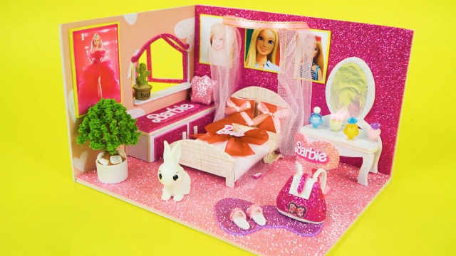 DIY迷你娃娃屋，芭比公主的亮晶晶卧室
