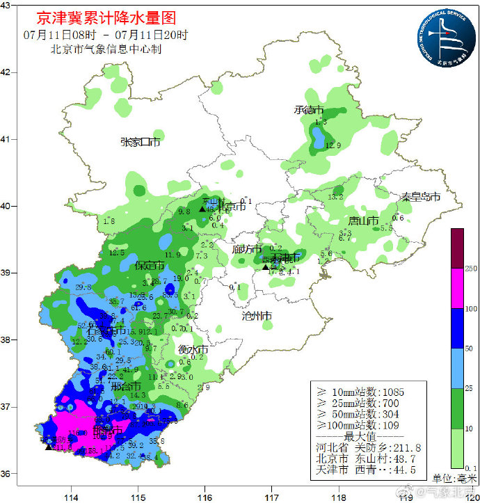 降雨量统计来了!目前北京全市最大降雨在这里