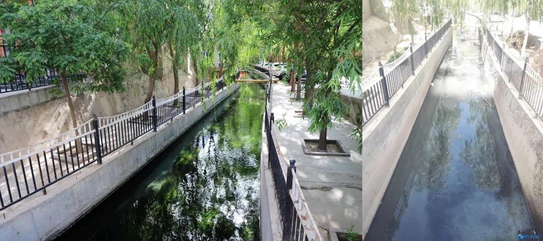 左图为饮马河治理后，右图为饮马河治理前