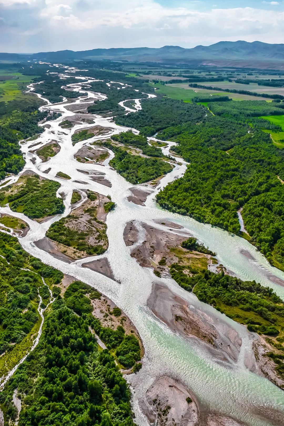  特克斯河有着明显的辫状水系特征。摄影/樊小喆