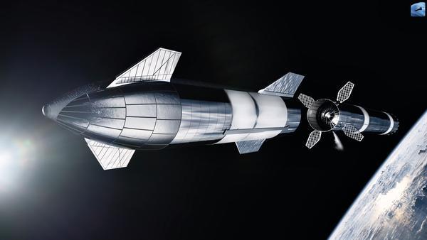 星舰飞船和重型火箭推进器渲染图