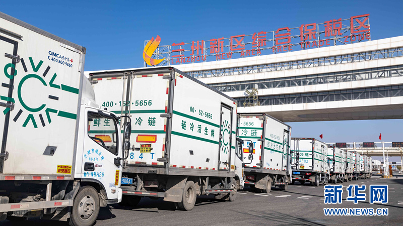 生鲜冷链货车进入兰州新区综合保税区（2020年11月5日摄） 新华社发