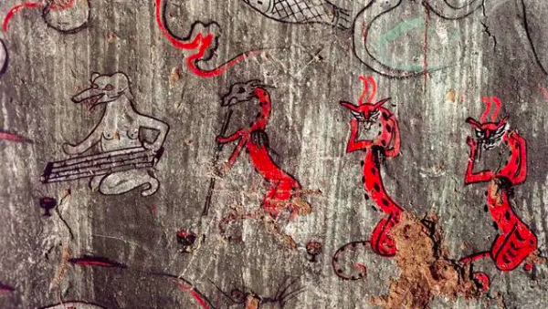 图7：陕西定边郝滩乡新莽至东汉墓壁画（局部）