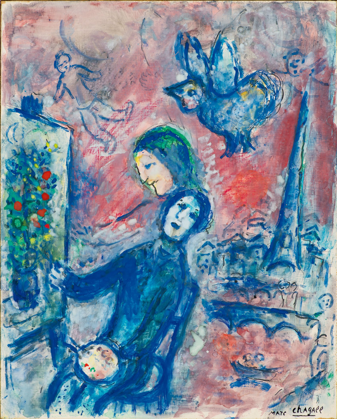 《灵感》Inspiration  1978，蛋彩、粉彩于石棉材料 Tempera and pastel on masonite  41X 33 cmⓒ Marc Chagall / ADAGP, Paris - SACK, Seoul, 2021