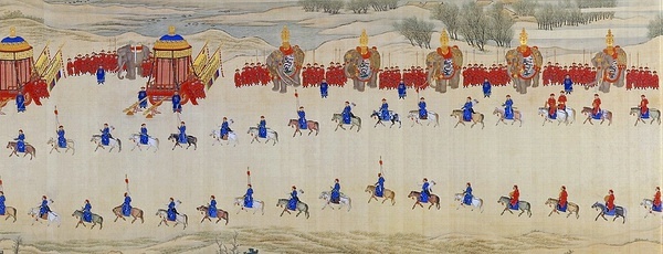 图11：王翚、杨晋《康熙南巡图》（局部）中的永定门外卤簿仪仗