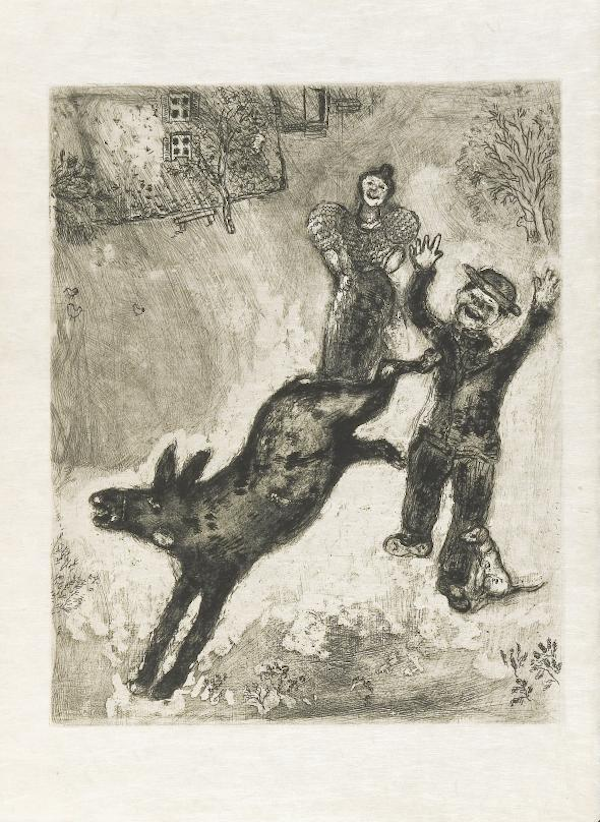 驴与狗《拉·封丹寓言》，（铜版画）蚀刻 The Donkey and the Dog,Etching,29.5×24.0cm,1927-30-52 Marc Chagall,The Donkey and the Dog“Fables”,1927-30-52, EtchingⓒMarc Chagall / ADAGP,Paris - SACK,Seoul,2021