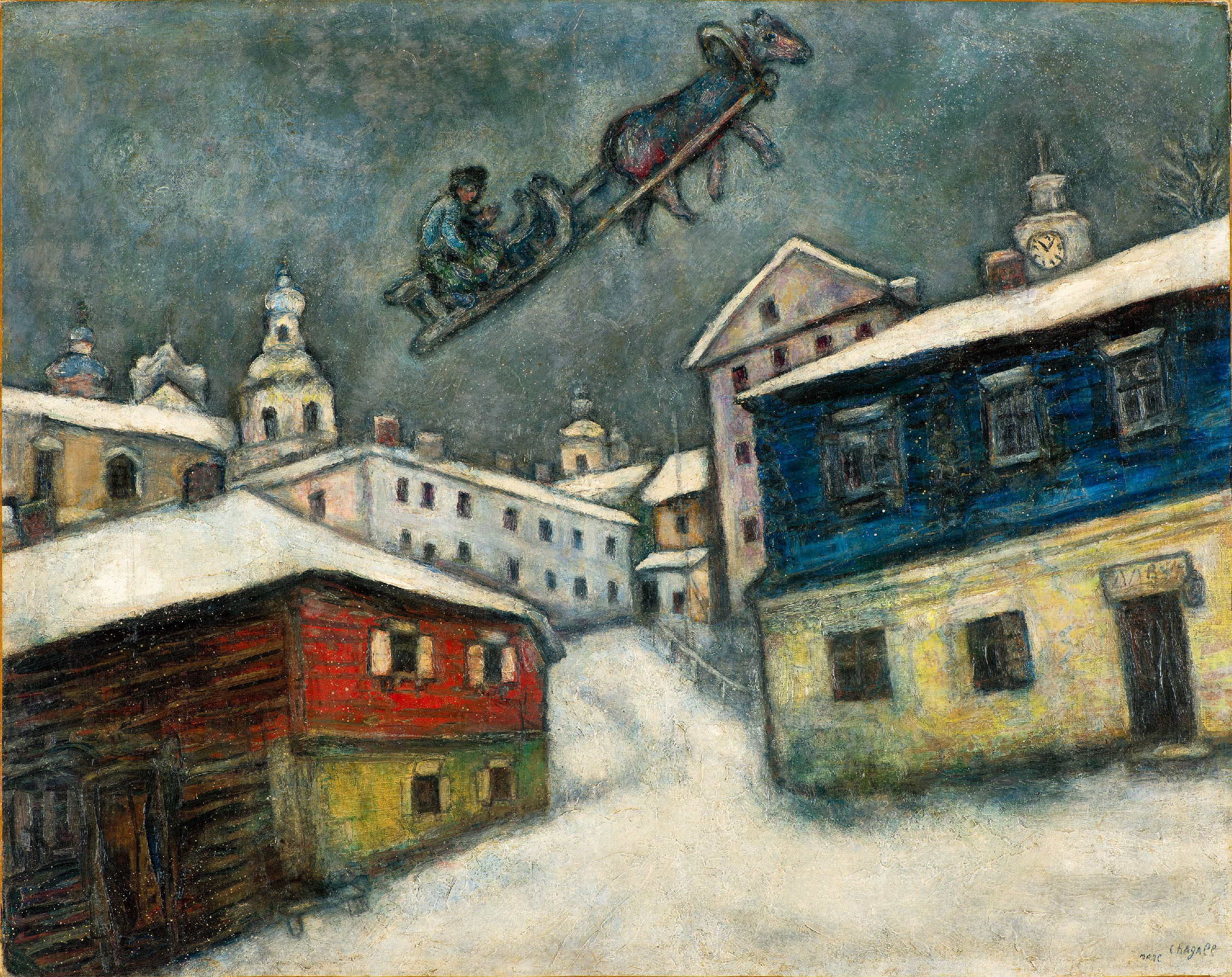 《俄罗斯村庄》Russian Village  1929，布面油画 Oil on canvas  73×92cm ⓒ Marc Chagall / ADAGP, Paris - SACK, Seoul, 2021