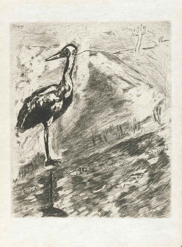 苍鹭《拉·封丹寓言》，（铜版画）蚀刻 The Heron,Etching 29.7×24.5cm,1927-30-52 Marc Chagall,The Heron“Fables”,1927-30-52, EtchingⓒMarc Chagall / ADAGP,Paris - SACK,Seoul,2021