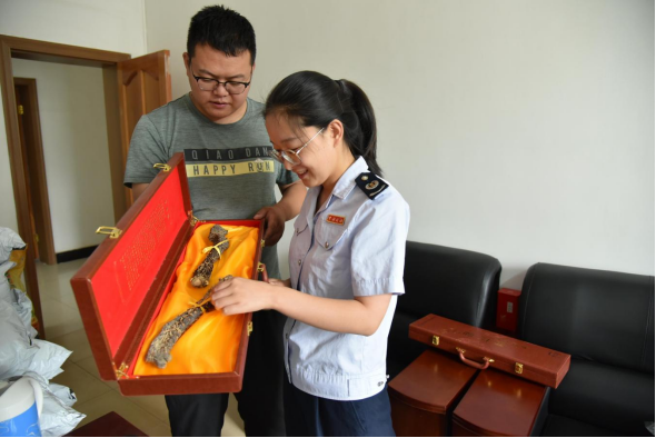 税务干部在漠缘林业公司了解肉苁蓉销售情况