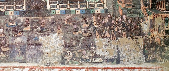 莫高窟第335窟南壁 壁画被剥取后的疤痕(图源:敦煌研究院)