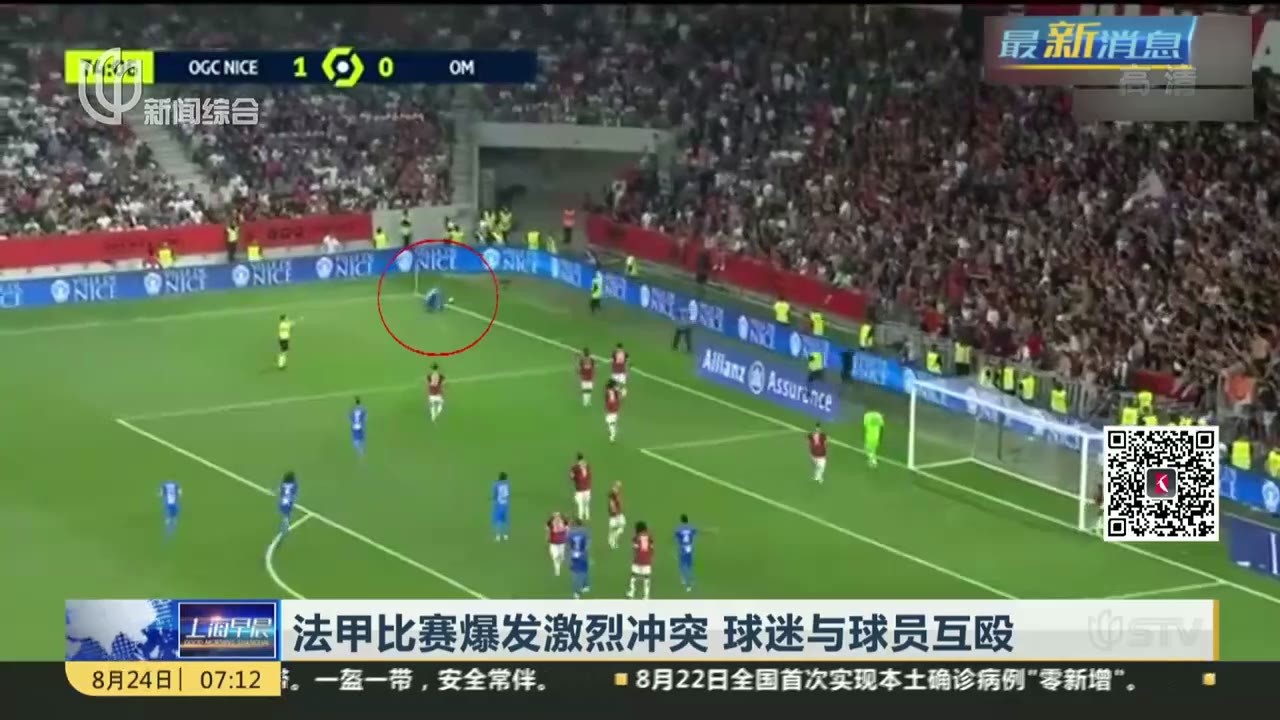 法甲比赛爆发激烈冲突  球迷与球员互殴