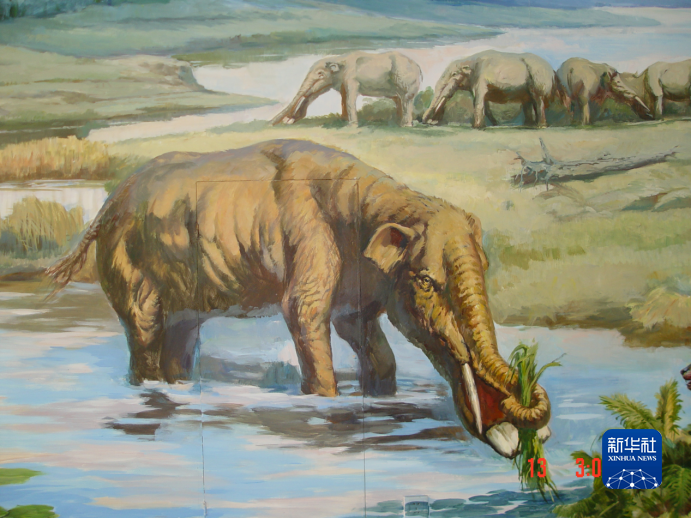铲齿象生活场景复原图(和政古动物化石博物馆供图)