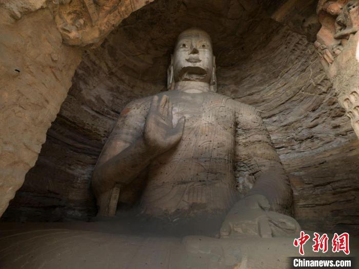 “昙曜五窟”是云冈石窟最早开凿的五个洞窟，其中第19窟是“昙曜五窟”中规模最大的洞窟。　云冈研究院提供