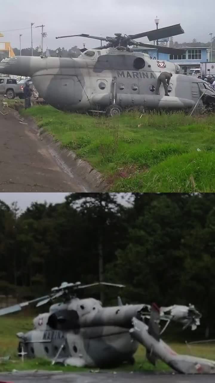 墨西哥军用直升机失控坠毁现场