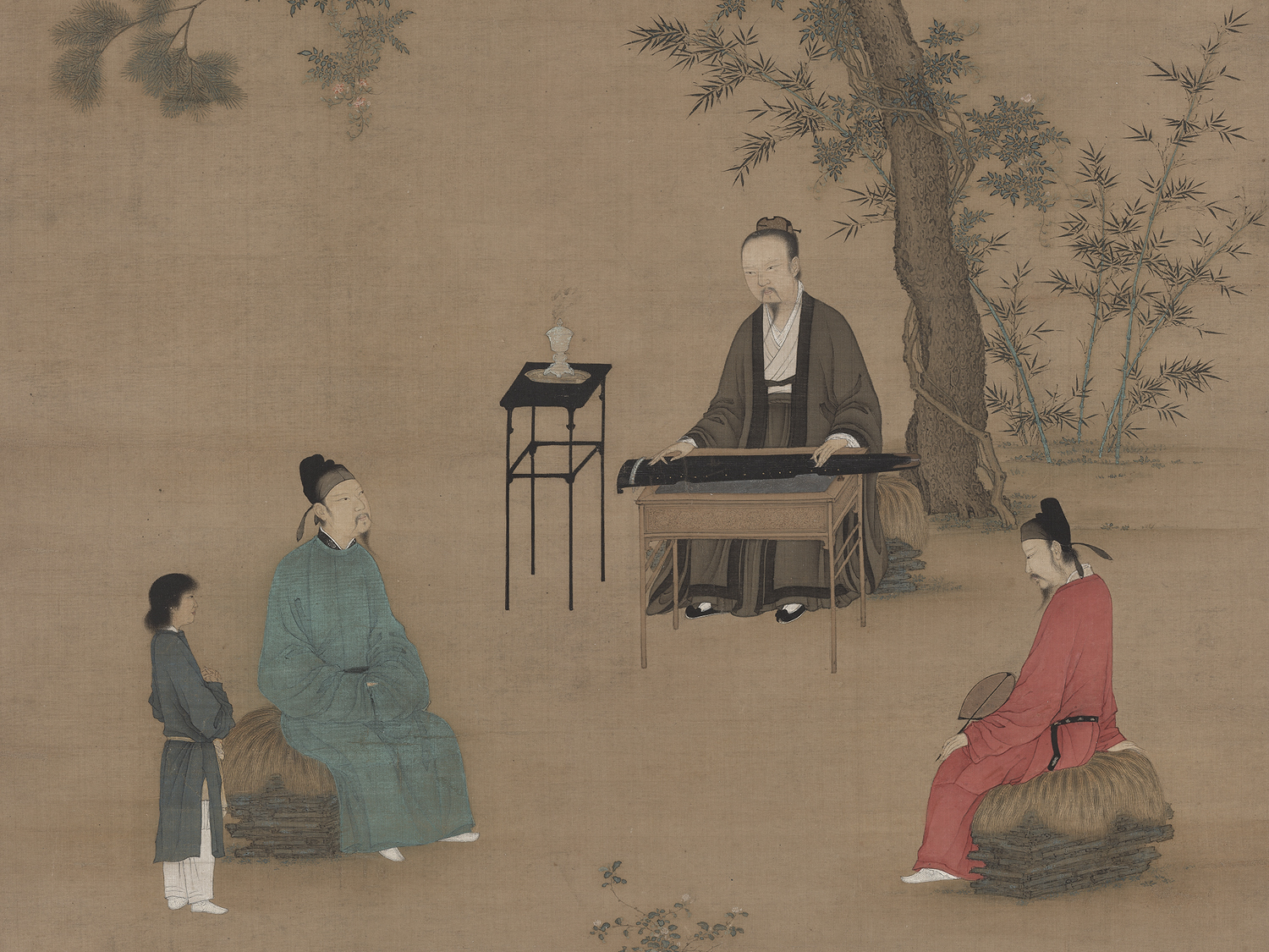 北宋 赵佶(传)《听琴图》轴 绢本设色