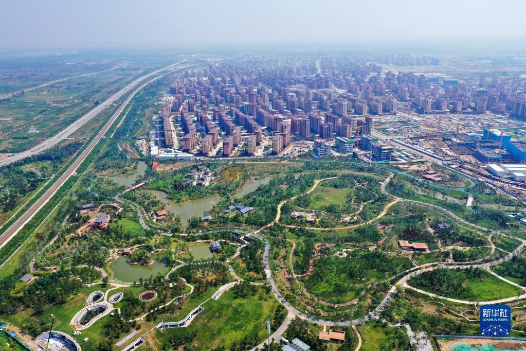 这是雄安新区悦容公园北苑内的景色(9月1日摄,无人机照片)。