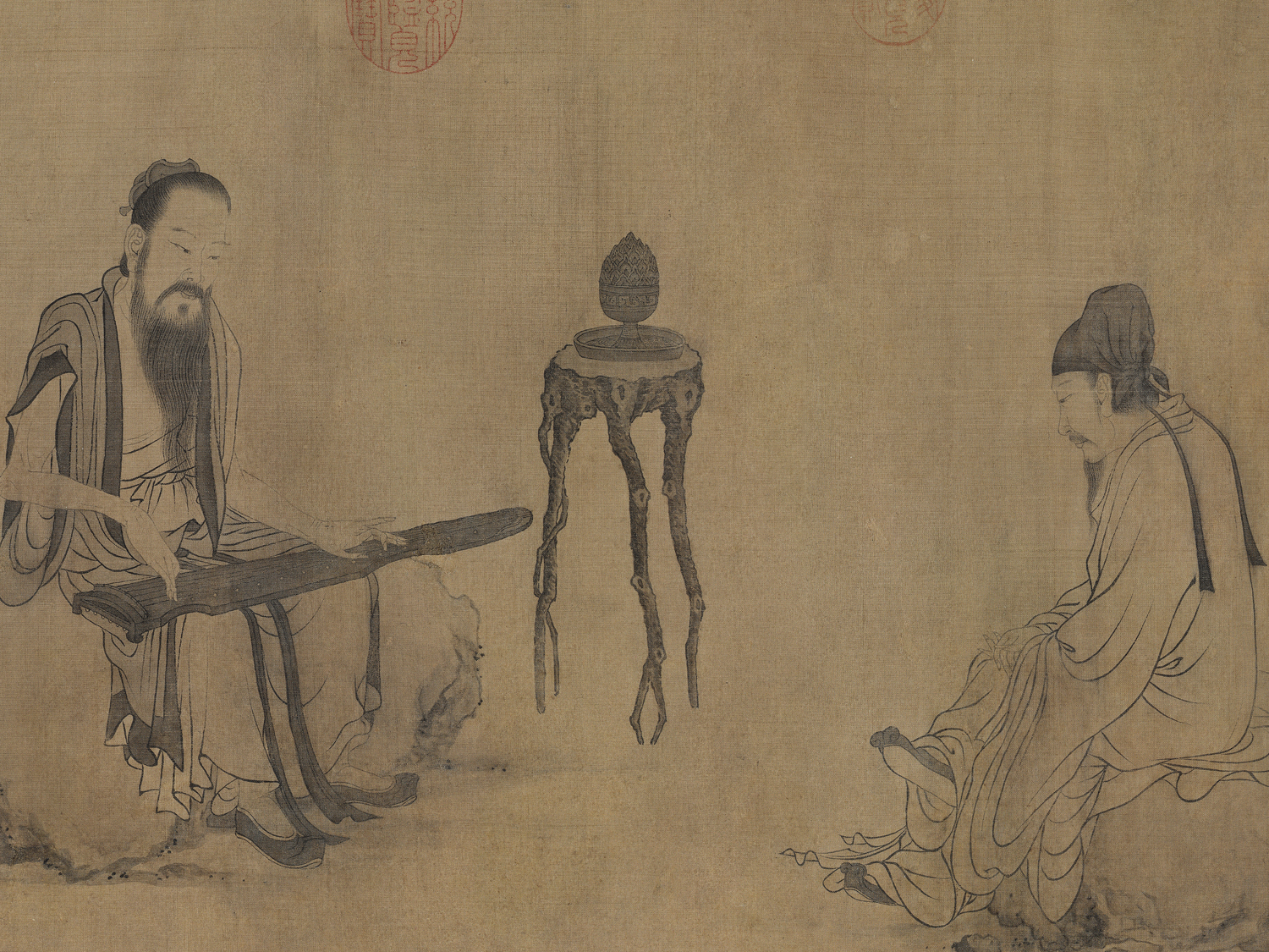 元 王振鹏 《伯牙鼓琴图》卷 绢本设色