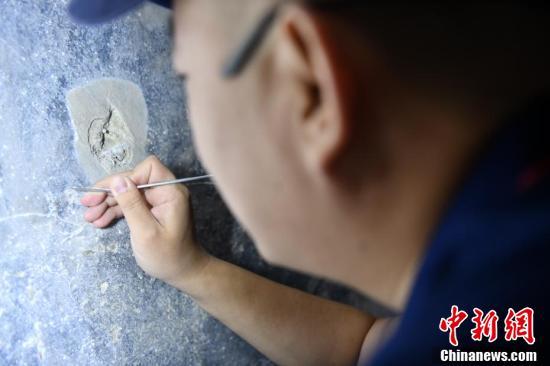 李晓洋正在明教寺觉皇殿内修复壁画