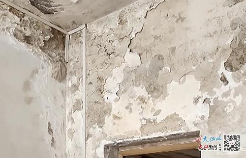 周阿姨家的房屋内墙因长期渗水脱皮严重