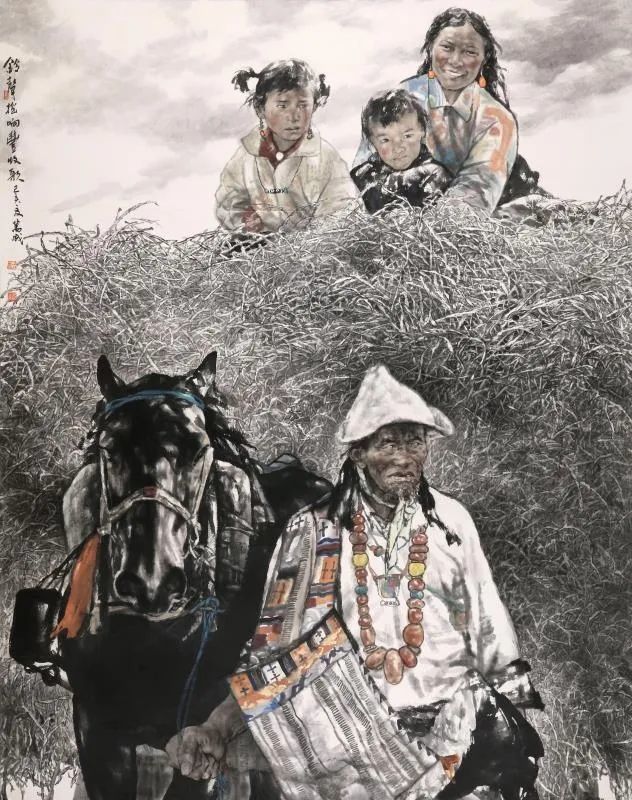 【铃声摇响丰收歌】 设色纸本 175x200cm 2019年 入选第十三届全国美术作品展