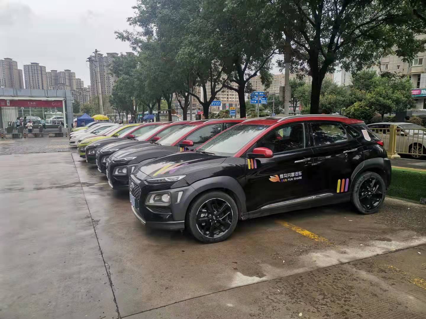 停在西安网点的烽鸟共享汽车