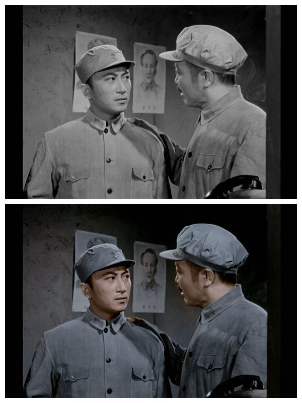 《永不消逝的电波》黑白原版与彩色修复版剧照对比。 片方供图。