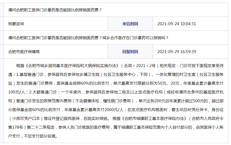 合肥職工醫保門診拿藥能否按比例報銷官方回覆